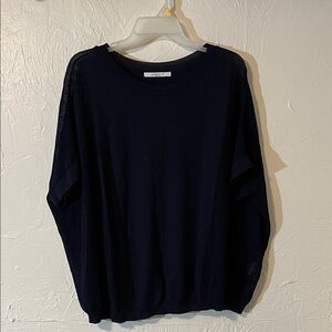Santorelli Navy Ribbed Crewneck Sweater
